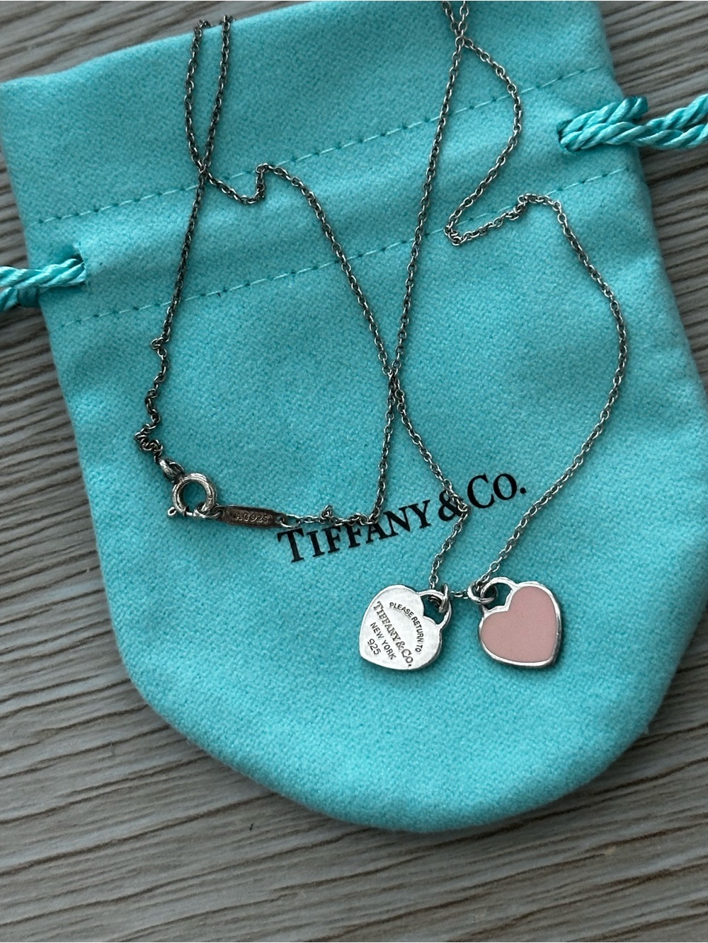 Tiffany & Co. Sterling Silver Necklace with Pink Enamel Heart Charm